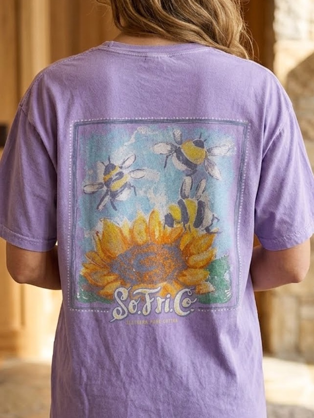 Southern Fried Cotton XL Lavender Sunflower Bees Comfort Colors Graphic Tee